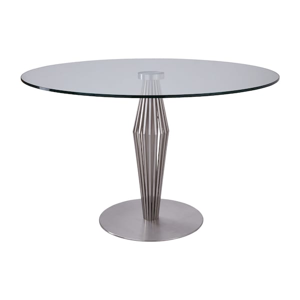 Armen Living Lindsey Contemporary Dining Table in Brushed Stainless Steel Finish and Clear Glass top LCLNDIBS - main